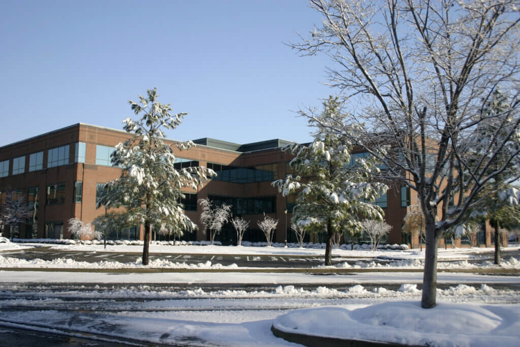 Office exterior in cold weather and winter
