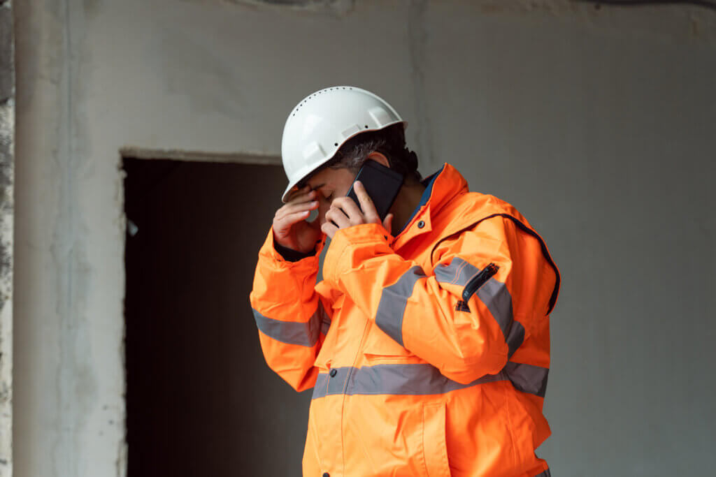 construction worker calling Nationwide Helpline